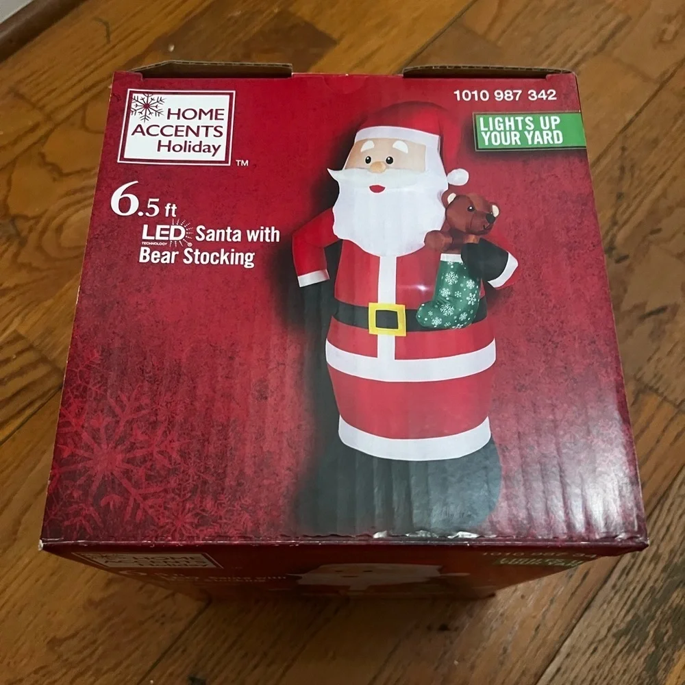 Christmas Inflatable Santa Claus with Teddy Bear LED Airblown Holiday Lights NIB